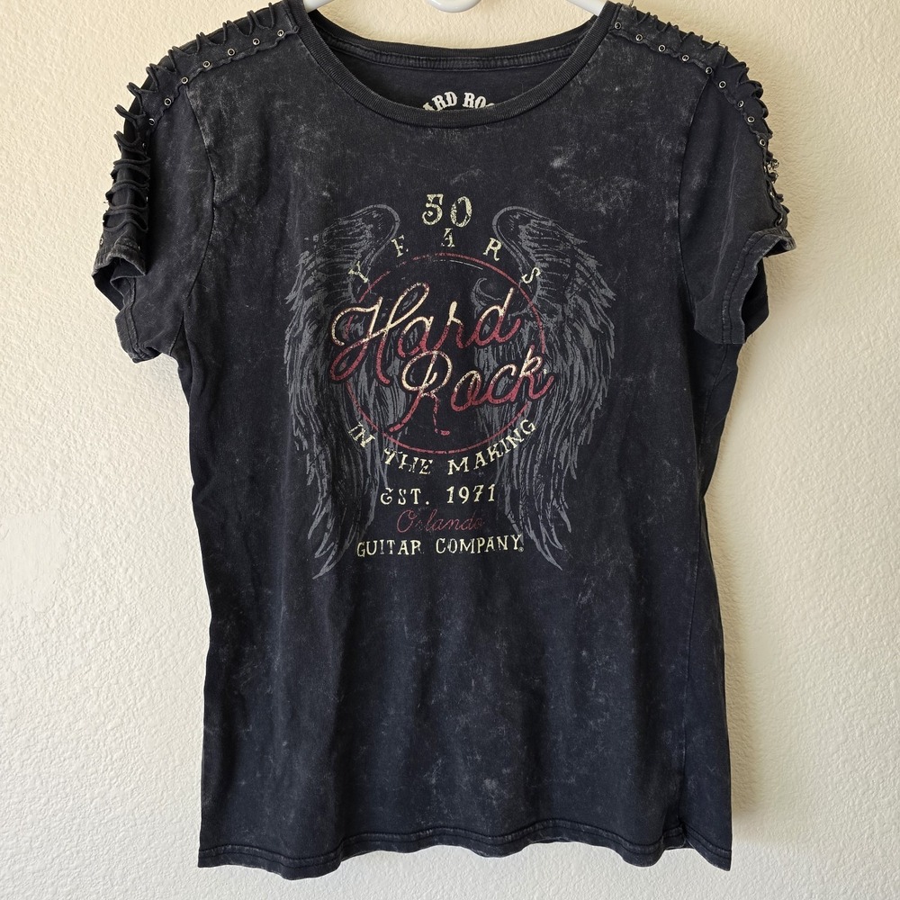Hard Rock Cafe Women's Sz Medium World Tour T-Shirt Grunge Goth Emo Y2k Vtg Wash